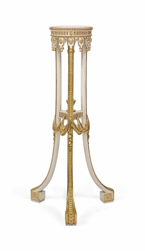 A GEORGE III-STYLE PARCEL-GILT AND CREAM-PAINTED TORCHERE 
20TH CENTURY 
The circular top with