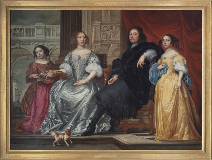 Attributed to Pieter Thijs (Antwerp c. 1624-1677) 
A family portrait, in an interior 
oil on canvas