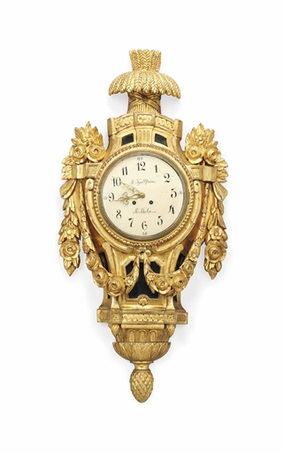 A SWEDISH GILTWOOD CARTEL CLOCK 
THE DIAL SIGNED G. KJELLSTRØM, STOCKHOLM, POSSIBLY 19TH CENTURY,