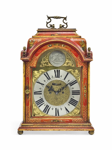 A GEORGE II-STYLE RED-JAPANNED STRIKING TABLE CLOCK 
ASSOCIATED MOVEMENT, INCORPORATING 19TH CENTURY