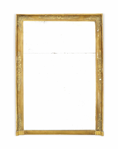 A CHARLES X GILTWOOD MIRROR 
SECOND QUARTER 19TH CENTURY 
With divided rectangular plate, minor