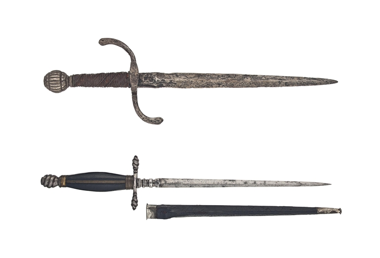 A COMPOSITE LEFT-HAND DAGGER, AND A STILETTO 
THE FIRST GERMAN OR ITALIAN, LATE 16TH CENTURY, THE