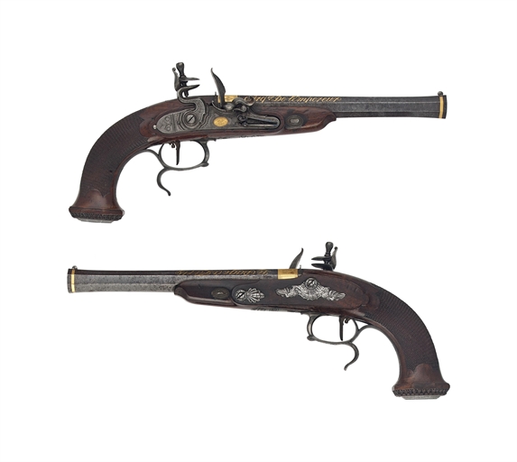 A MAGNIFICENT PAIR OF IMPERIAL FRENCH (FIRST EMPIRE) 40-BORE FLINTLOCK PISTOLS FOR A SENIOR