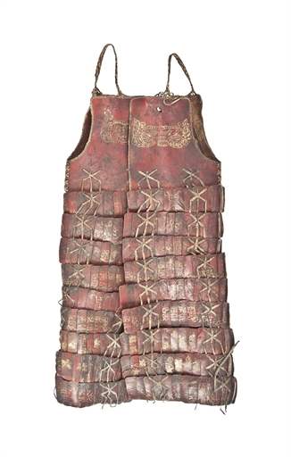 A RARE HARDENED-LEATHER LAMELLAR COAT 
TIBET OR NORTH WEST CHINA, 19TH CENTURY 
Comprising four