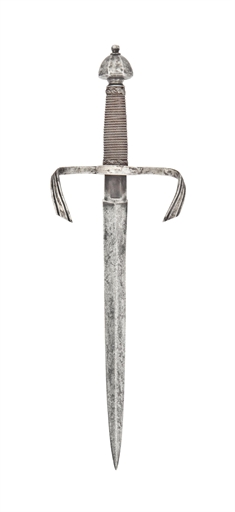 A LEFT-HAND DAGGER IN SAXON 17TH CENTURY STYLE 
19TH CENTURY 
With double-edged blade, possibly