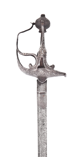 A COMPOSITE MORTUARY-HILTED BACK-SWORD 
ENGLISH, BLADE DATED '1678' 
With single-edged fullered