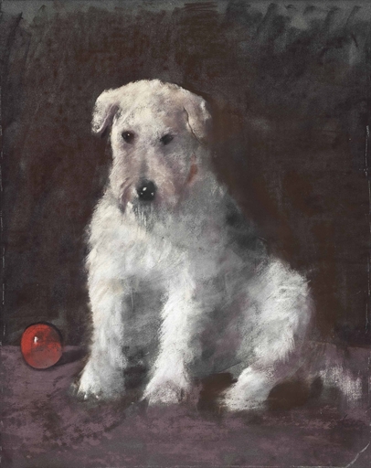 English School, 19th Century 
Portrait of Holly, the lakeland terrier, with a red ball 
inscribed '