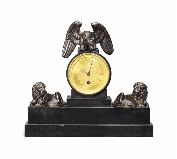 A REGENCY BRONZE-MOUNTED BLACK MARBLE EIGHT DAY TIMEPIECE MANTEL CLOCK 
BY PAYNE, LONDON, CIRCA 1830