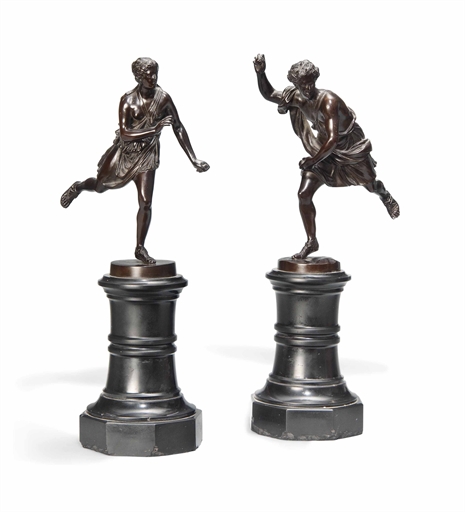 A PAIR OF FRENCH BRONZE MODELS OF ATALANTA AND HIPPOMENES 
AFTER MODELS BY PIERRE LEPAUTRE AND