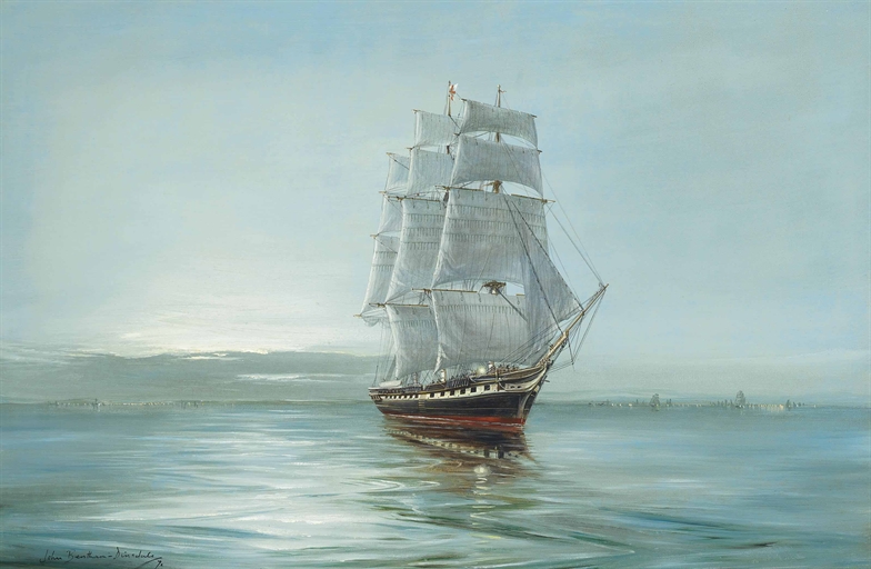 John Bentham-Dinsdale (1927-2008) 
'Becalmed' - The clipper ship Anglesey 
signed and dated 'John