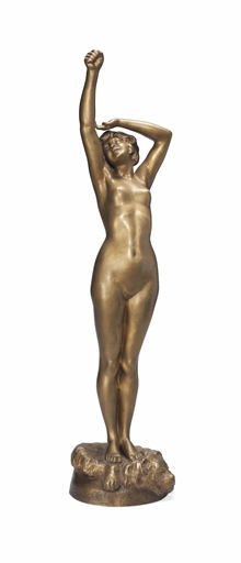 A BRONZE MODEL OF A FEMALE NUDE 
PROBABLY ITALIAN, EARLY 20TH CENTURY, AFTER CALENDI 
The figure