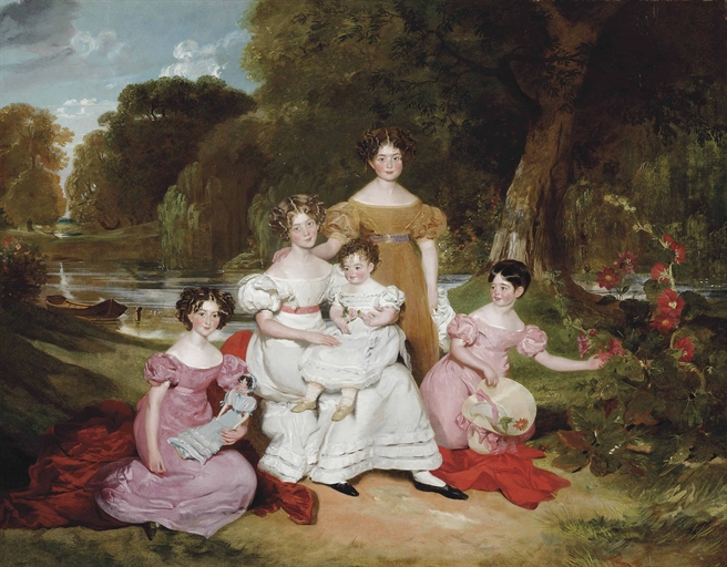 HENRY WYATT (1794-1840) 
GROUP PORTRAIT OF THE WARD HUNT FAMILY IN A LANDSCAPE BEFORE A RIVER