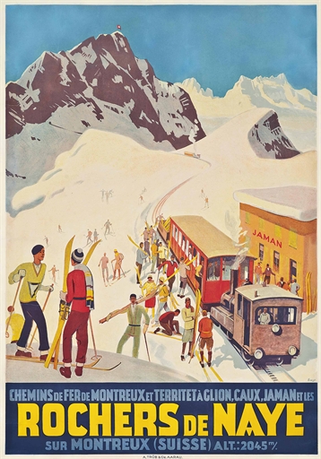 Otto Ernst (1884-1967) 
ROCHERS DE NAYE 
lithograph in colours, 1930, printed by A. Trüb, Aarau,