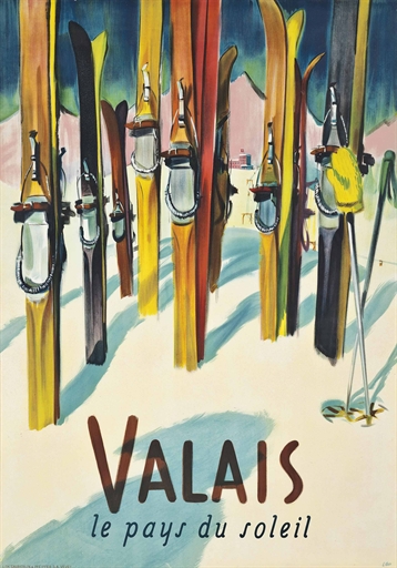 Libis (Herbert Libiszewski, 1897-1985) 
VALAIS 
lithograph in colours, 1949, printed by