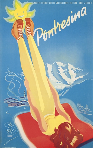 Martin Peikert (1901-1975) 
PONTRESINA 
offset lithograph in colours, 1959, printed by