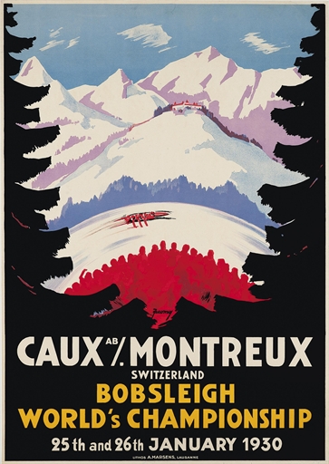 Jacomo Müller 
CAUX/MONTREUX 
lithograph in colours, 1930, printed by A. Marsens, Lausanne,