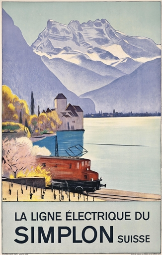 Emil Cardinaux (1877-1936) 
LA LIGNE ÉLECTRIQUE DU SIMPLON 
lithograph in colours, printed by