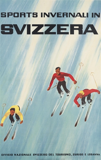 Alex Walter Diggelmann (1902-1987) 
SPORTS INVERNALI IN SVIZZERA 
lithograph in colours, 1931,