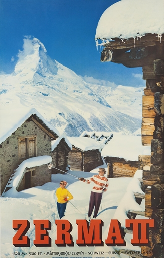 Perren-Barberini (photo) 
ZERMATT 
offset lithograph, 1959, printed by J.C. Müller A.G., Zürich,