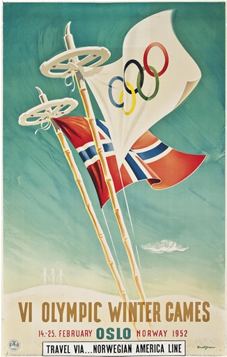 Knut Yran (1920-1998) 
VI OLYMPIC WINTER GAMES, OSLO 
lithograph in colours, 1952, printed by