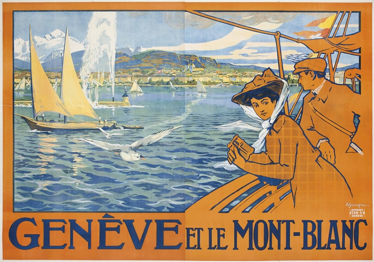 Edouard Elzingre (1880-1966) 
GENÈVE ET LE MONT-BLANC 
lithograph in colours, printed by Atar S.