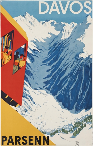 Otto Baumberger (1889-1961) 
DAVOS PARSENN 
lithograph in colours, 1934, printed by Fretz Bros.