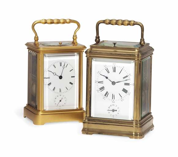 A FRENCH GILT-BRASS STRIKING CARRIAGE CLOCK WITH ALARM AND REPEAT 
HENRI JACOT, CIRCA 1890 
The