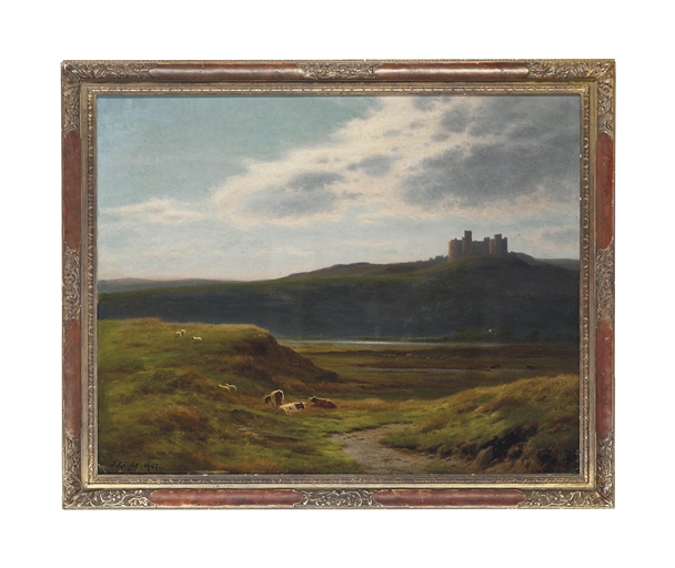 Joseph Knight (1837-1909) 
Harlech castle with cattle grazing in the foreground 
signed and dated '