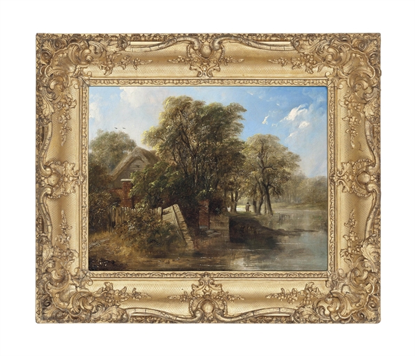 Circle of Edward Robert Smythe (1810-1899) 
A quiet stream 
oil on canvas 
14¼ x 18¼ in. (36.2 x