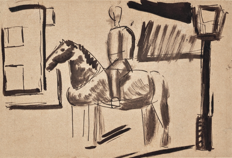 Mario Sironi (1885-1961) 
Cavaliere 
pen and brush and ink on paper 
5 7/8 x 8¾ in. (15 x 22 cm.)