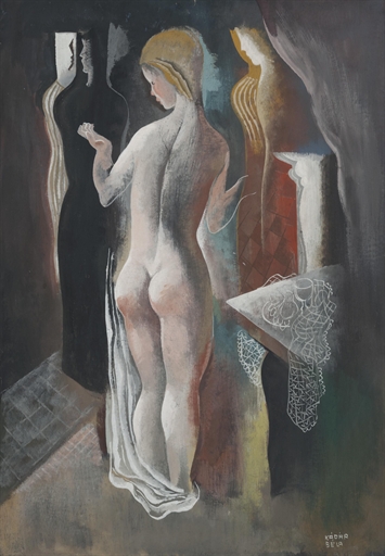 Béla Kádár (1877-1956) 
Nude in an interior 
signed 'KÁDÁR BÉLA' (lower right) 
gouache on paper 
33