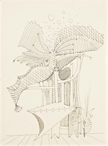 Óscar Domínguez (1906-1958) 
Composition surréaliste 
pen and India ink on paper 
10 3/8 x 7 5/8 in.