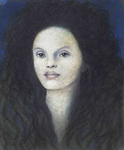 Leonor Fini (1908-1996) 
Tête de femme 
signed 'Leonor Fini' (twice; lower left) 
mixed media on