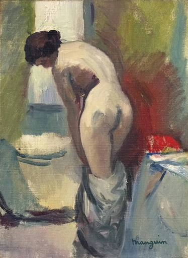 Henri Manguin (1874-1949) 
Petit nu debout 
signed 'Manguin' (lower right) 
oil on canvas 
13 1/8