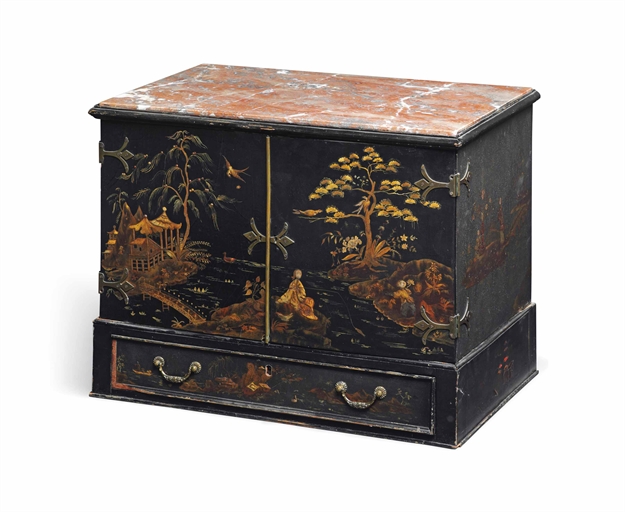 A REGENCY JAPANNED CABINET 
EARLY 19TH CENTURY, INCORPORATING EARLIER CHINESE LACQUER PANELS 
The