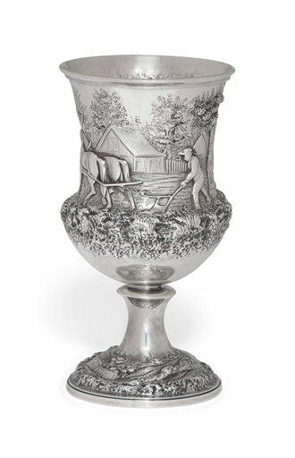 A VICTORIAN SILVER GOBLET 
MARK OF JOSEPH & ALBERT SAVORY, LONDON, 1852 
Of baluster form, the sides