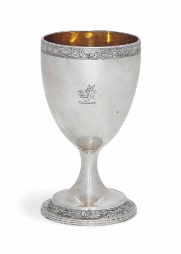 A GEORGE III IRISH SILVER GOBLET 
MARK OF ROBERT BREADING, DUBLIN, 1791 
Engraved with a band of