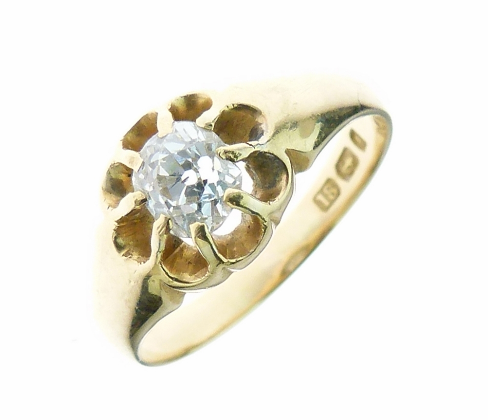 Diamond single stone 18ct gold ring, Birmingham 1883, the old cut brilliant of approximately 0.45