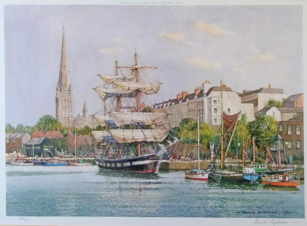 Frank Shipsides (1908-2005)-Signed limited edition print-Bristol City Docks with a three masted