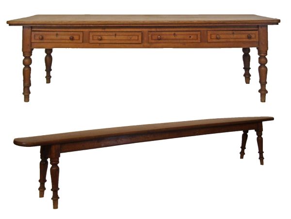 Victorian oak rectangular farmhouse style table fitted four short drawers to the frieze and standing