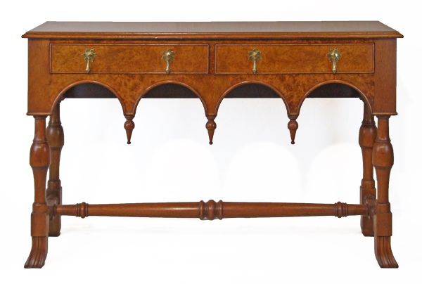 Good quality William & Mary style reproduction walnut serving table fitted two drawers to the frieze