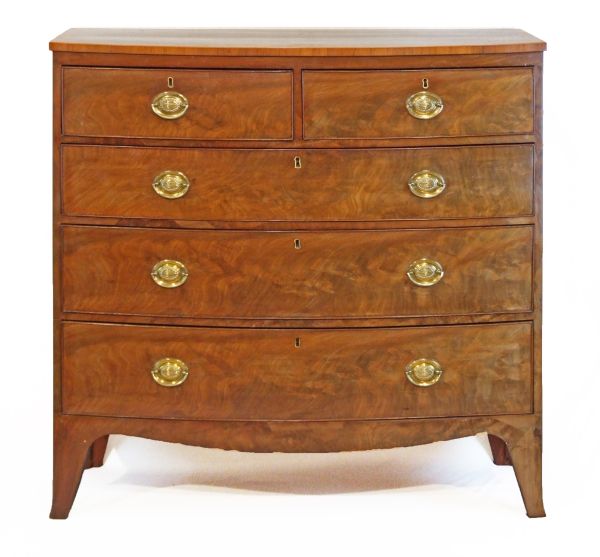 George III mahogany bowfront chest of two short and three long drawers, the top having a crossbanded