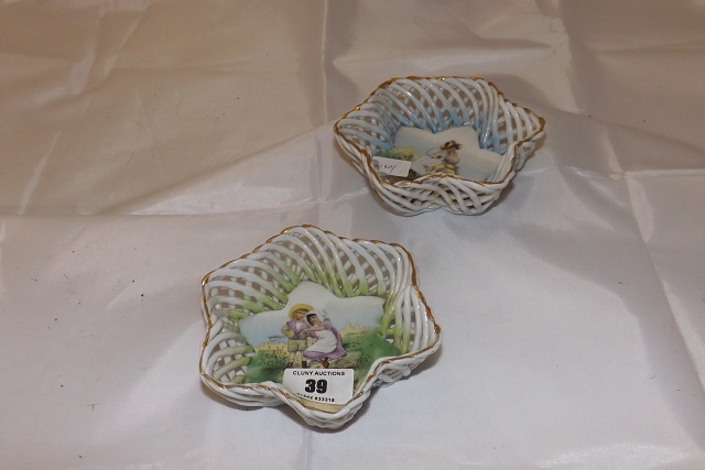 PAIR OF CONTINENTAL PIN DISHES TUBE DESIGN WITH CHILDREN PICTURE INSET