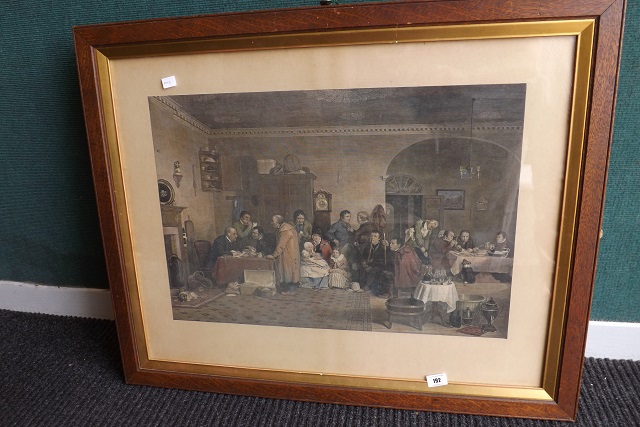 PRINT OF VICTORIAN SCENE INSIDE A COUNTRY HOUSE