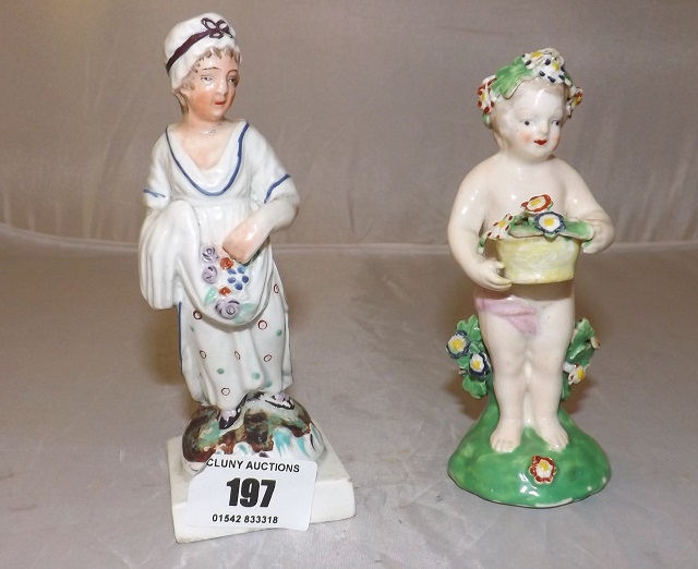 TWO 19TH CENT FIGURES OF ACHERUB & YOUNG GIRL