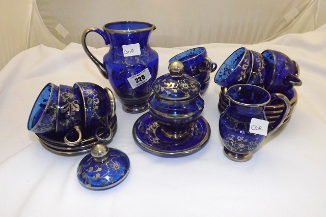 BLUE GLASS WITH SILVER PATTERN, 20 PCE COFFEE SET