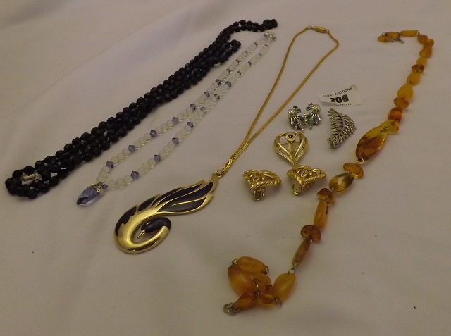 AMBER, MOONSTON & CRYSTAL AND OTHER NECKLACES