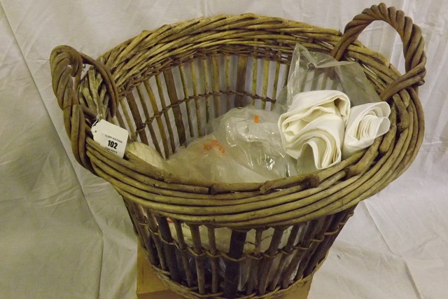 WICKER FISHING BASKET & CONTENTS