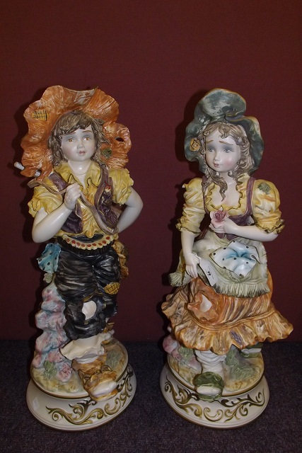 LARGE PAIR OF CAPODIMONTE FIGURES OF BOY & GIRL 70 cmTALL