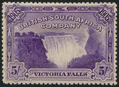 RHODESIA 1905 Victoria Falls set M (2/6d small thin), SG.94/9. (6) Cat. £300